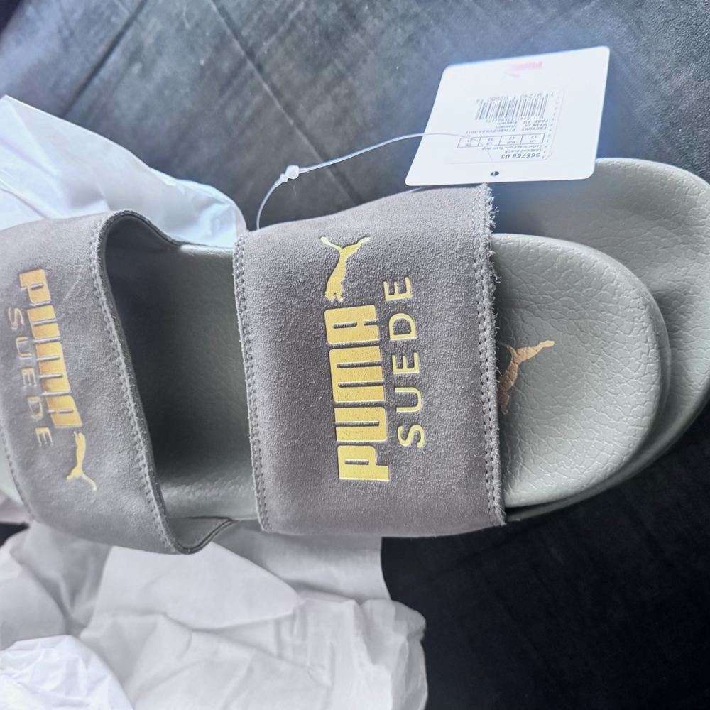 Puma Suede Sandals - Gray and Gold